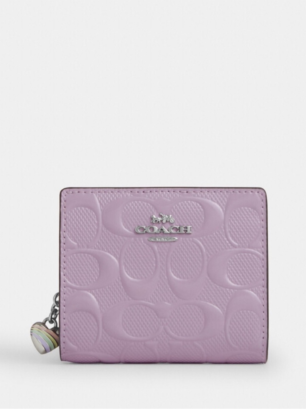 COACH Lavender Embossed Signature Zip Wallet with Heart Charm